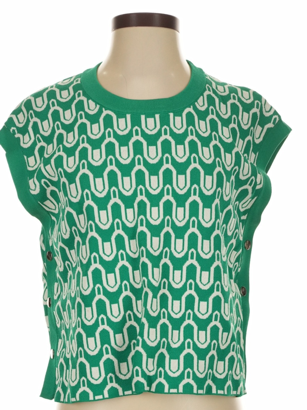 Entro Green Patterned Cap-Sleeve Knit Top / Vest